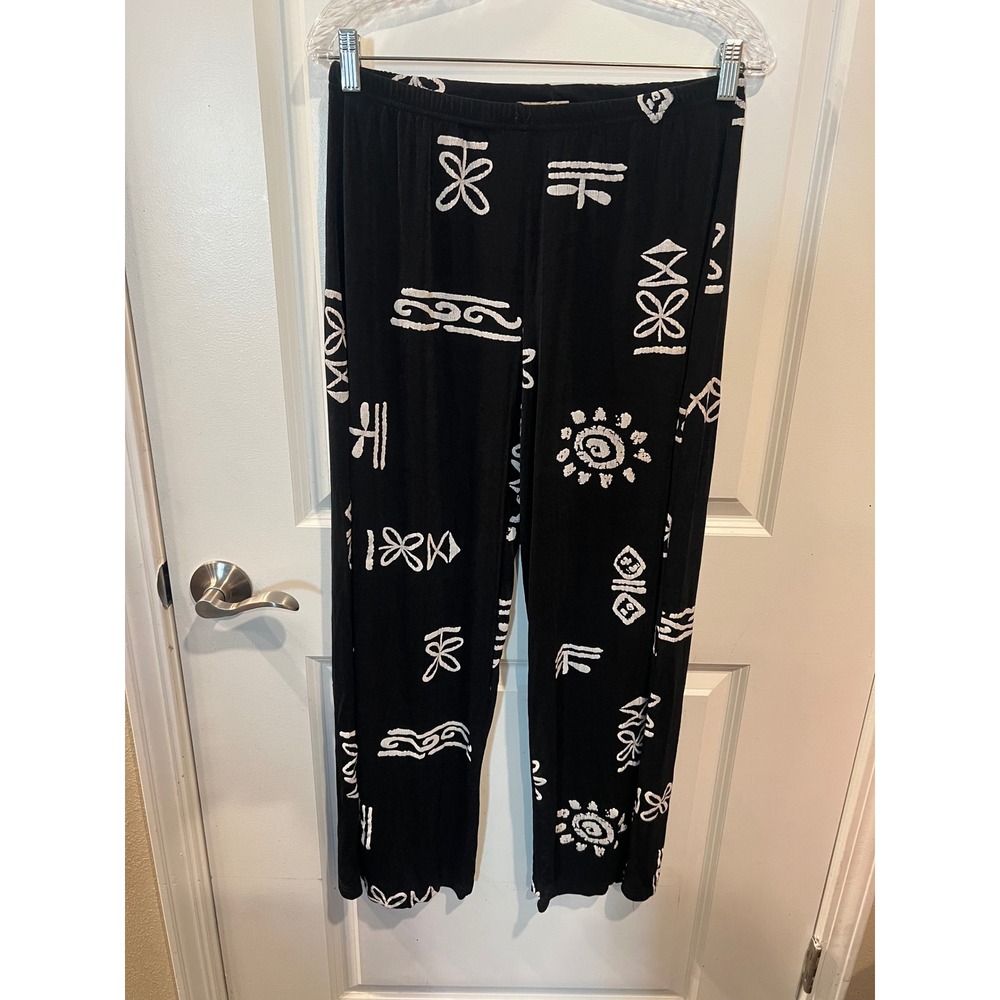 Susan Lawrence Womens Pants Abstract Tribal Print Black White Medium